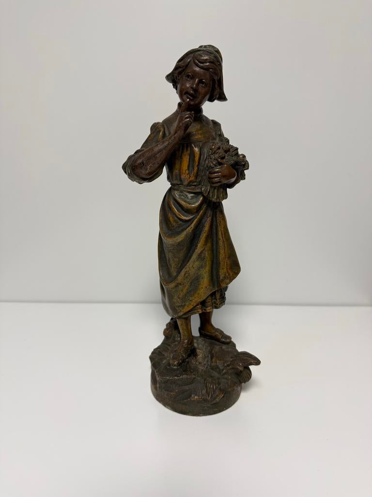 Meisje met bloemen Zamak beeld, Antiek en Kunst, Kunst | Beelden en Houtsnijwerken, Ophalen of Verzenden