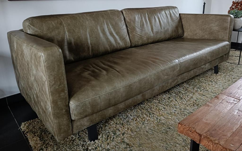 Comfortabele leren 3,5-zits bank, model Orvieto, Huis en Inrichting, Banken | Bankstellen, Gebruikt, Rechte bank, Driepersoons