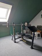 Bankdruk bankje met stang en gewichten, Sport en Fitness, Ophalen, Gebruikt, Krachtstation