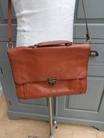 Vintage tas cognac leer, Bruin, Aktetas of Boekentas, Leer, 30 tot 40 cm