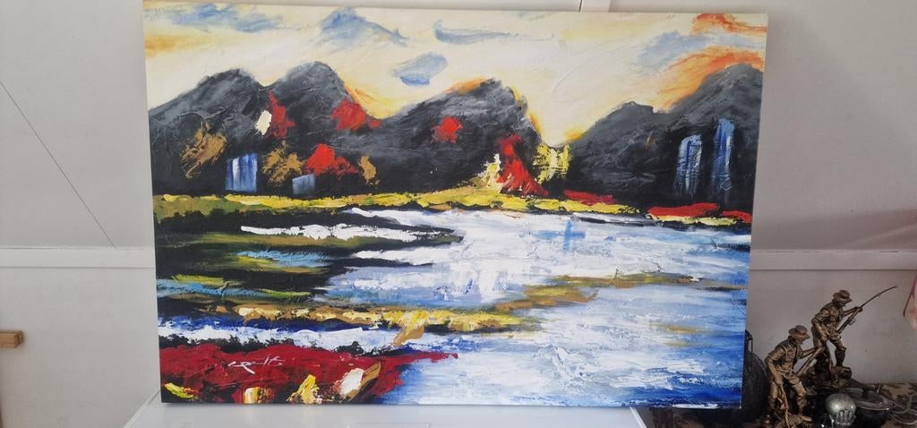 Schilderij met kleurrijke ruwe elementen, Ophalen