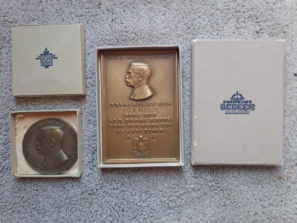 Begeer Voorschoten Prof. Dr. Karl Landsteiner - Bloeddonatie, Postzegels en Munten, Ophalen of Verzenden, Brons