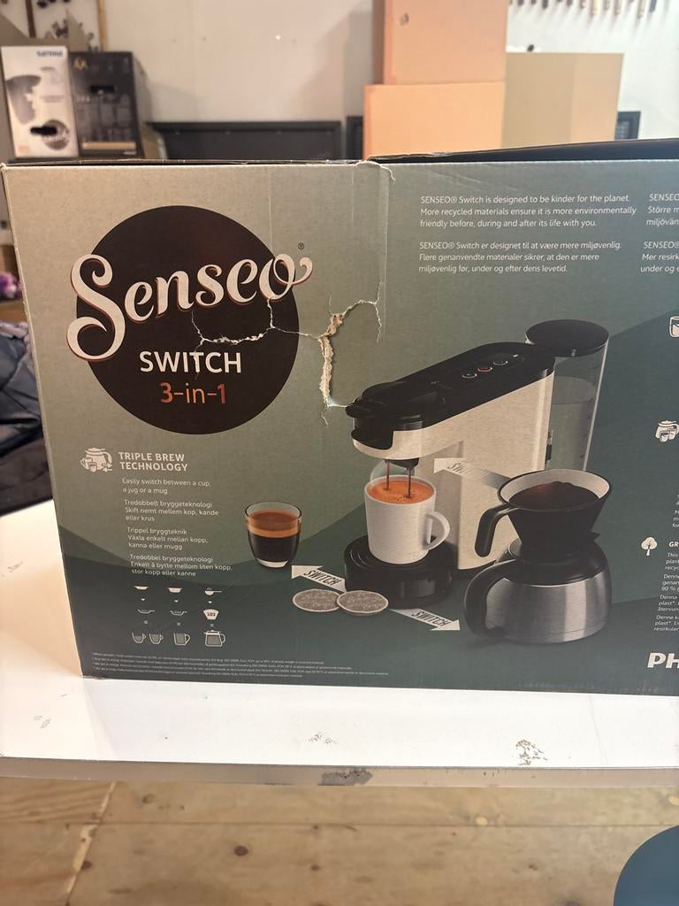 Philips Senseo Switch 3-in-1 Koffiezetapparaat Wit, Afneembaar waterreservoir, 10 kopjes of meer, Nieuw, Gemalen koffie
