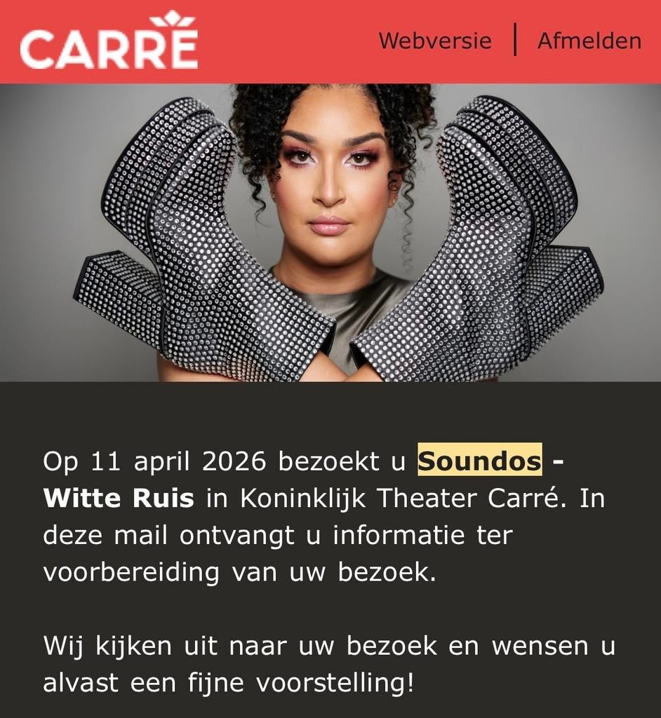 Witte Ruis in Carré 2x (goedkoop) Rang 1, Tickets en Kaartjes, Theater | Cabaret en Komedie, Twee personen