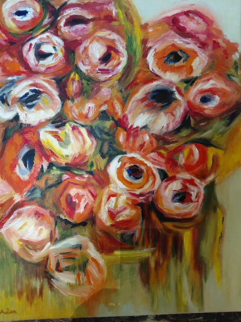 Mooi fleurig klaprozen schilderij, Ophalen of Verzenden, Zo goed als nieuw, Schilderij, 75 cm of meer