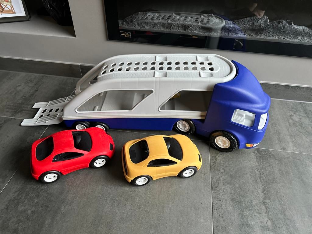 Grote speelgoed autotransporter met 2 auto's, Ophalen, Zo goed als nieuw