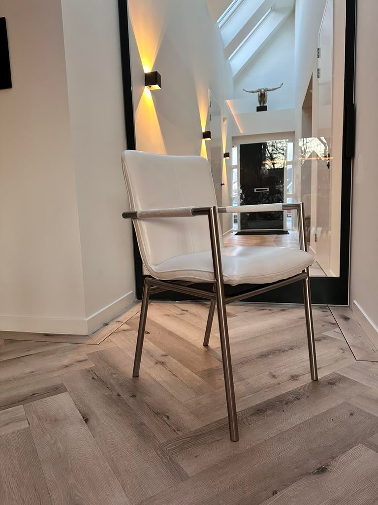 Vier wit lederen Henders en Hazel Dafur design stoelen, Huis en Inrichting, Stoelen, Ophalen, Dafur, Wit, Niet opgegeven