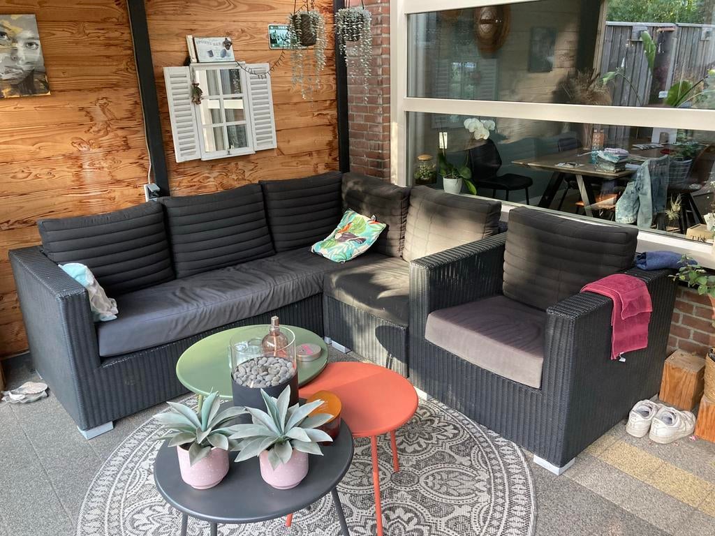 Loungeset Hoekbank met Stoel met kussens, Ophalen, 5 zitplaatsen, Loungeset, Wicker