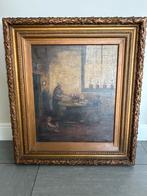 Oud schilderij met mensen in een interieur, Ophalen