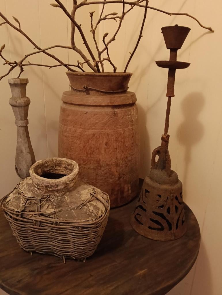 XL Aura Peeperkorn nepalese kruik 47 cm hoog, Ophalen, Hout, Bruin, Landelijk