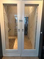 Kamer en suite deuren met gegroefd glas, wiebertjes patroon., Ophalen, Gebruikt, Binnendeur, Hout