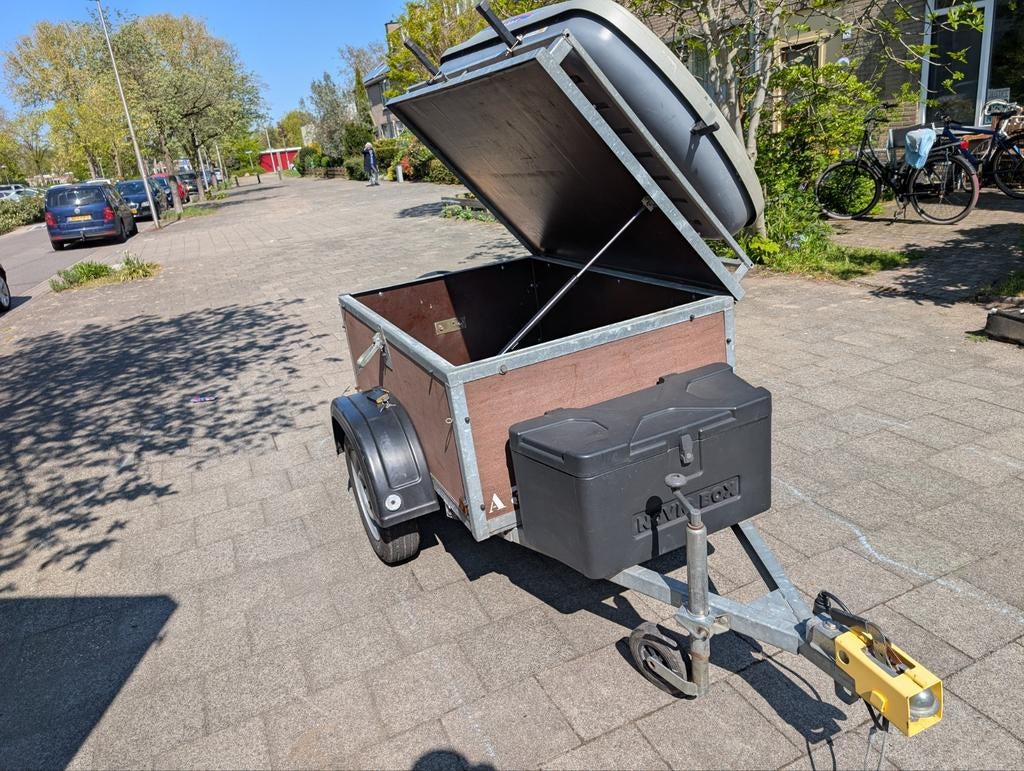 Bagagewagen / bagagekar met Probox dakkoffer en disselbak, Ophalen