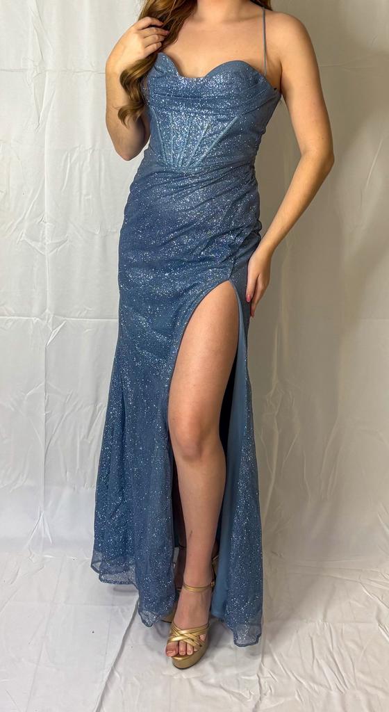 Blauwe glitter galajurk, Galajurk, Blauw, Ophalen of Verzenden, Zo goed als nieuw