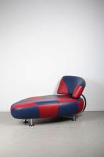 1x Leolux Kikko Chaise Longue Blauw/Rood Leer – Chroom, Huis en Inrichting, Banken | Sofa's en Chaises Longues, Niet ingevuld