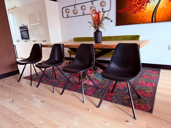 4 Dutchbone Franky eetkamerstoelen zwart, Huis en Inrichting, Stoelen, Zo goed als nieuw, Vier, Leer, Zwart, Ophalen of Verzenden