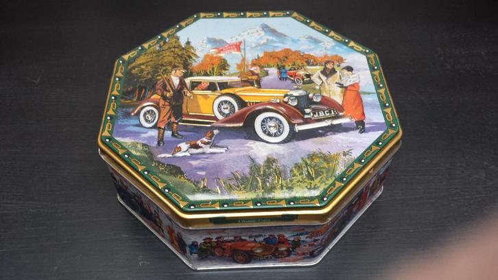 Blik CLASSIC CARS <> vintage KOEKDOOS Deense Boterkoekjes, Verzamelen, Blikken, Gebruikt, Koek(jes), Overige merken, Ophalen of Verzenden