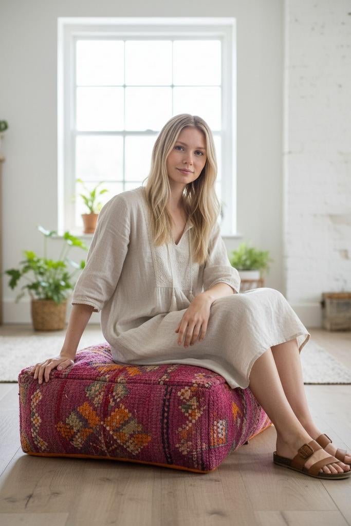 Echte marokkaanse poef, berber poefs, vintage, Huis en Inrichting, Banken | Voetenbanken en Poefen, Ophalen of Verzenden, Rond