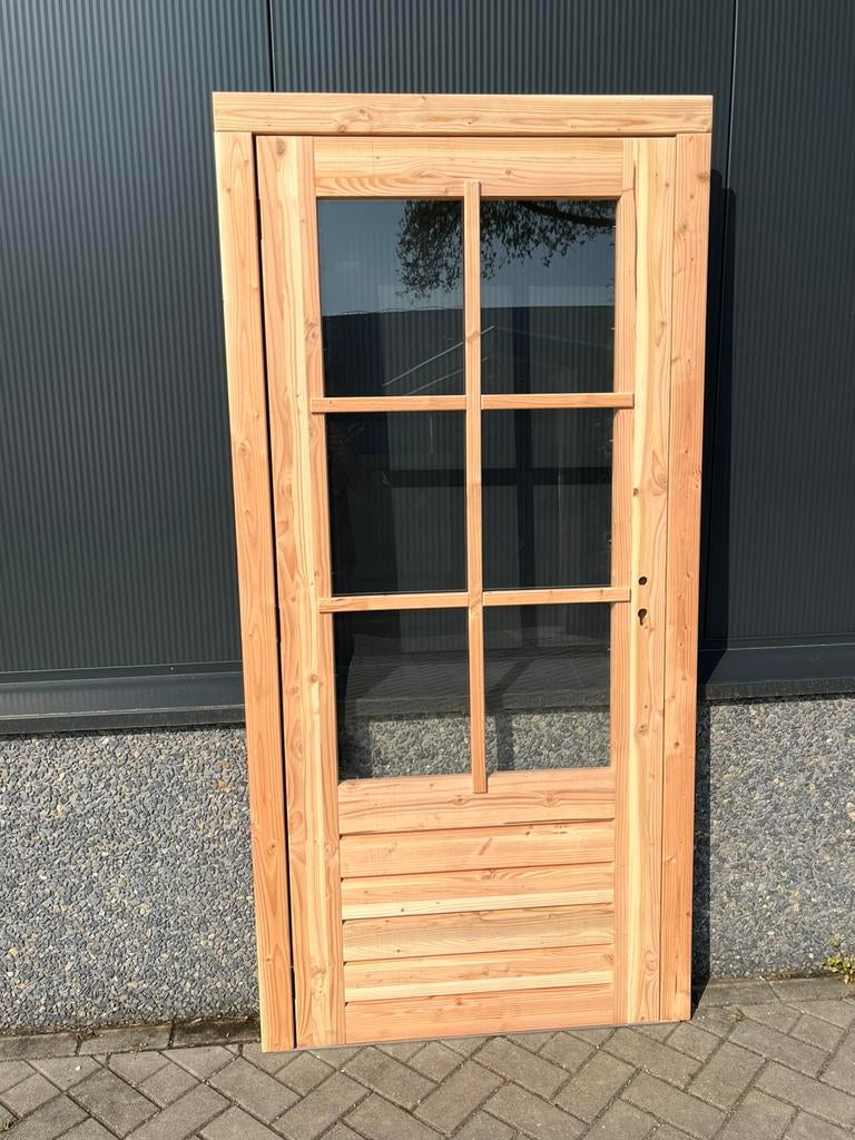 Nieuwe douglasdeur met glas en kozijn, Doe-het-zelf en Verbouw, Deuren en Horren, Ophalen, 80 tot 100 cm, Binnendeur, Nieuw