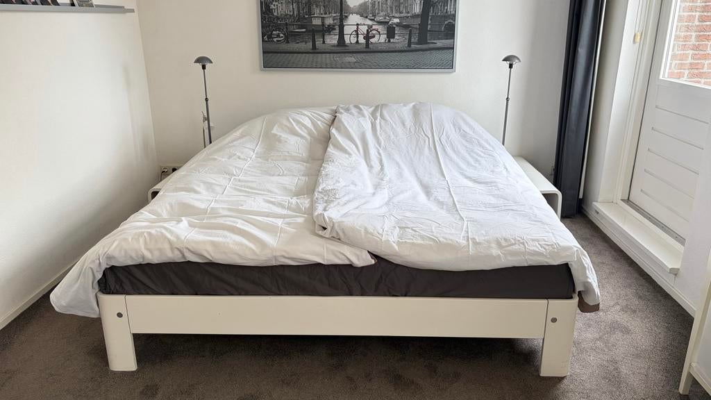 Auping Auronde bed 180x200 wit compleet met nachtkastjes, Huis en Inrichting, Slaapkamer | Bedden, Ophalen, Wit, Tweepersoons