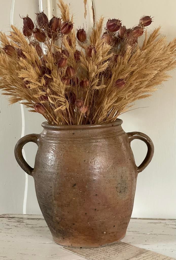 Brocante oude grespot / gres pot met oortjes, Antiek en Kunst, Ophalen of Verzenden