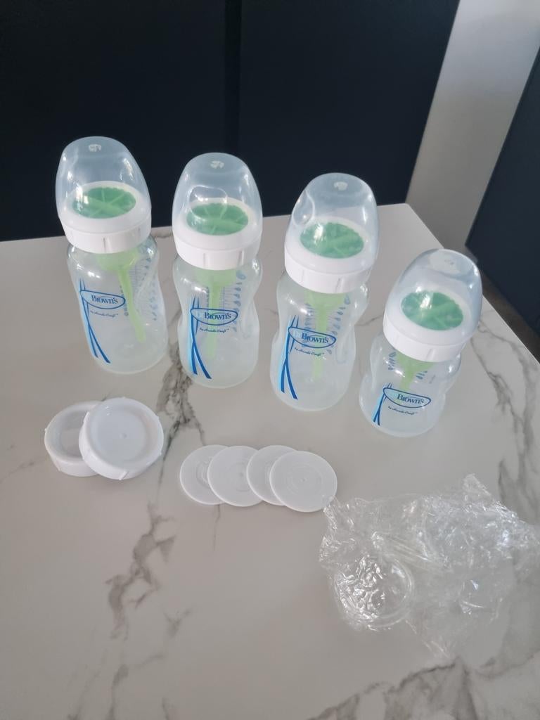 Dr. Brown brede hals flessen (4 stuks) met nieuwe spenen, Kinderen en Baby's, Ophalen of Verzenden