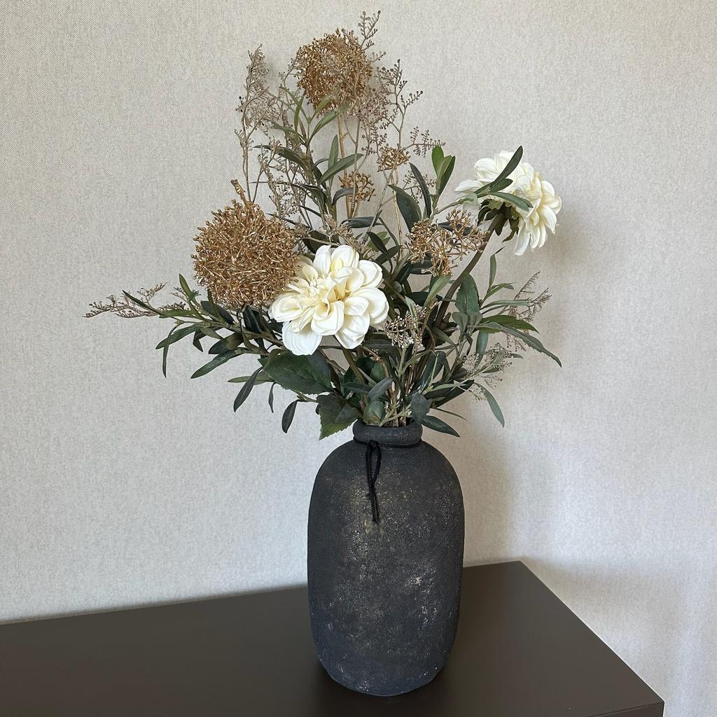 Bloemstuk in zwarte vaas pot STILL, goud, creme 70 cm, Ophalen of Verzenden, Zo goed als nieuw