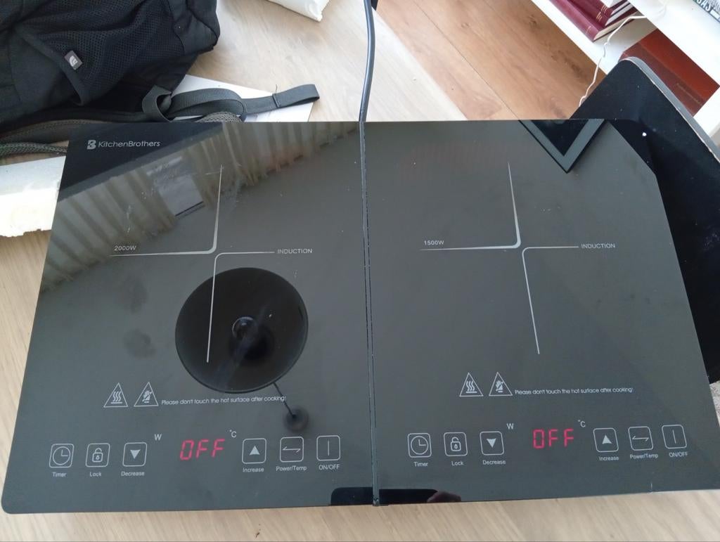 Kitchenbrothers inductieplaat 1 fase 2 pits 200/2000 watt, Gebruikt, Verzenden, 3 kookzones of minder, Inductie