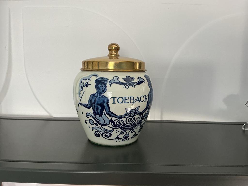 Delfts blauw potje met gouden deksel, Ophalen of Verzenden