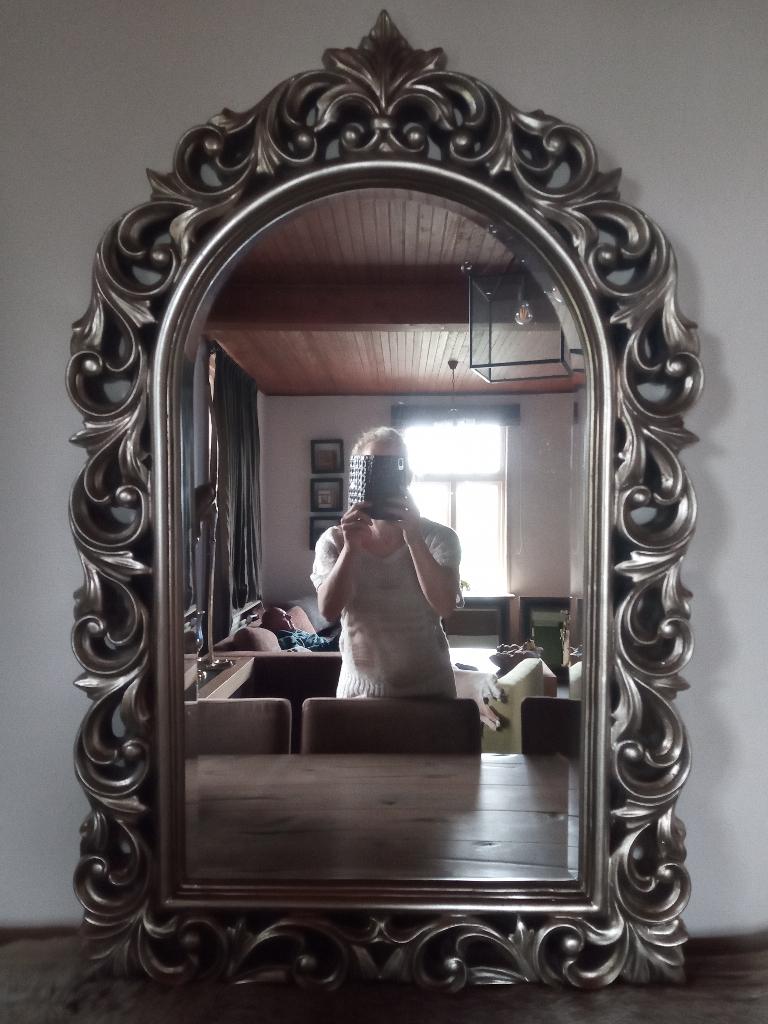 NIEUWE grote houtgesneden toogspiegel, Ophalen, 100 tot 150 cm, Nieuw, 75 tot 100 cm