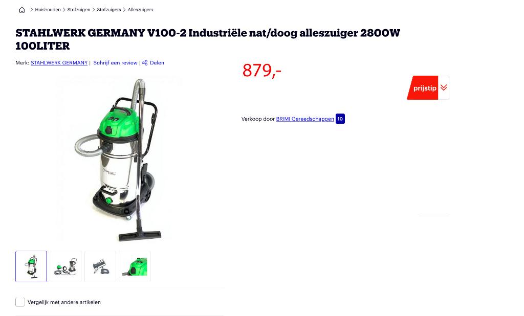STAHLWERK V100-2 Industriële nat/doog alleszuiger 100L, Doe-het-zelf en Verbouw, Reinigingsmachines, Ophalen, Nieuw