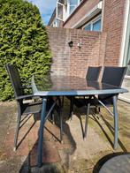 Tuintafel en 6 stapelstoelen, Tuin en Terras, Ophalen, Gebruikt, Rechthoekig, Metaal