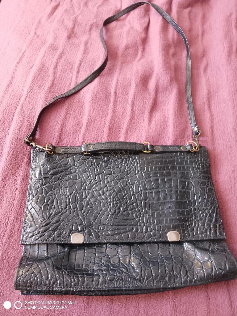 Lederen Tas Aktetas Werktas Damestas, Sieraden, Tassen en Uiterlijk, Tassen | Schoudertassen, Ophalen of Verzenden, Gebruikt, Zwart