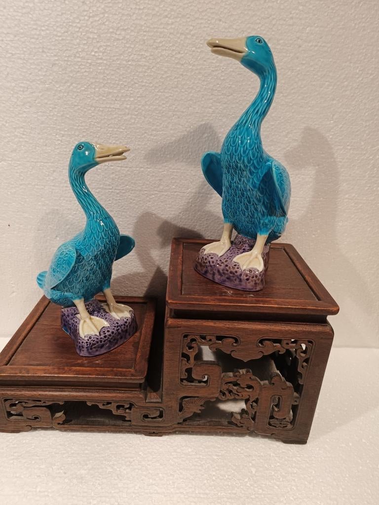 Vintage Chinese Porseleinen Eendjes - Turkoois Glazuur, Antiek en Kunst, Ophalen of Verzenden