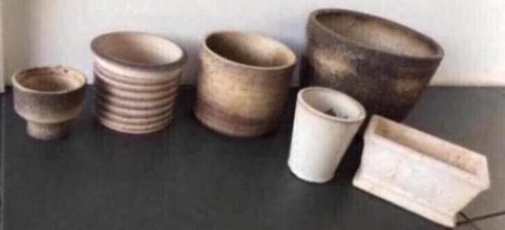 Vintage bruin beige crème terracotta bloempotten, Tuin en Terras, Bloempotten, Zo goed als nieuw, Terracotta, Binnen, Minder dan 40 cm