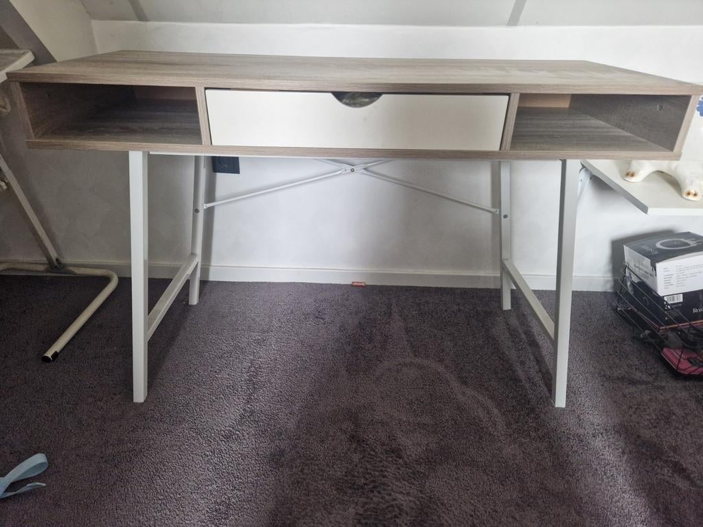Bureau ABBETVED 48x120 licht eiken kleur/wit, Ophalen, Met lades, Zo goed als nieuw, Jysk