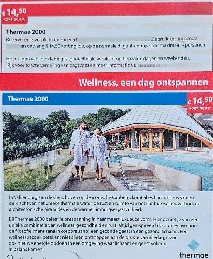 Thermae 2000 € 14,50 korting p.p., Tickets en Kaartjes, Kortingen en Cadeaubonnen