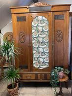 Vintage houten kledingkast houtsnijwerk art deco, Ophalen, Gebruikt, 100 tot 150 cm, 200 cm of meer