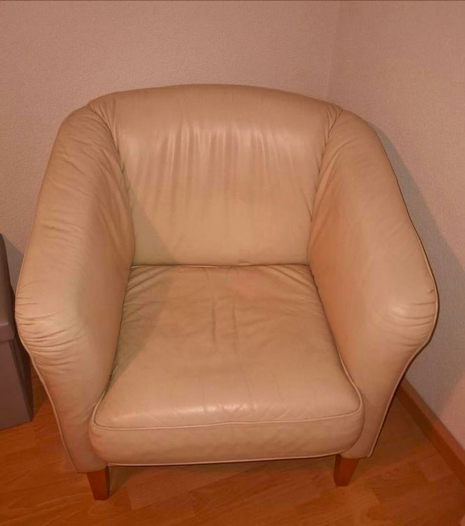Witte leren fauteuil stoel, Huis en Inrichting, Ophalen, Gebruikt, Eenpersoons, Minder dan 75 cm