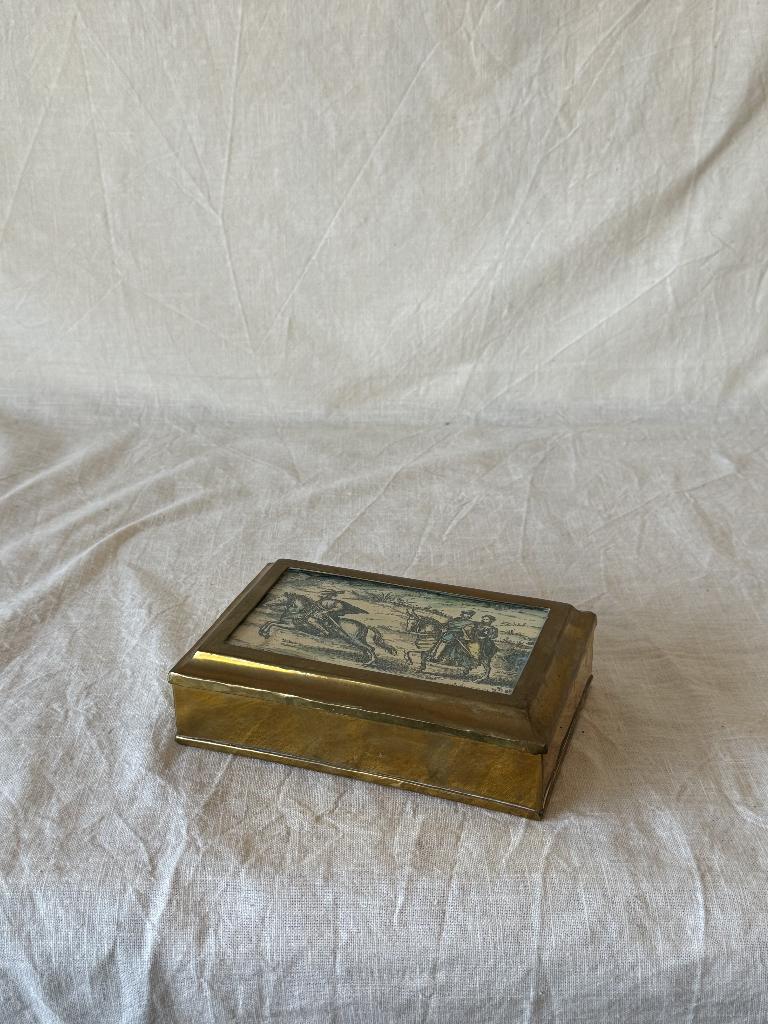 Vintage Messing Doos / Sigarendoos met Ruiterscene, Antiek en Kunst, Curiosa en Brocante, Ophalen of Verzenden