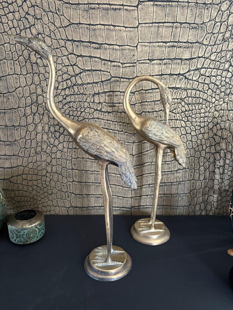 Zware Koperen Kraanvogels - Decoratieve Beelden Set, Ophalen of Verzenden, Koper