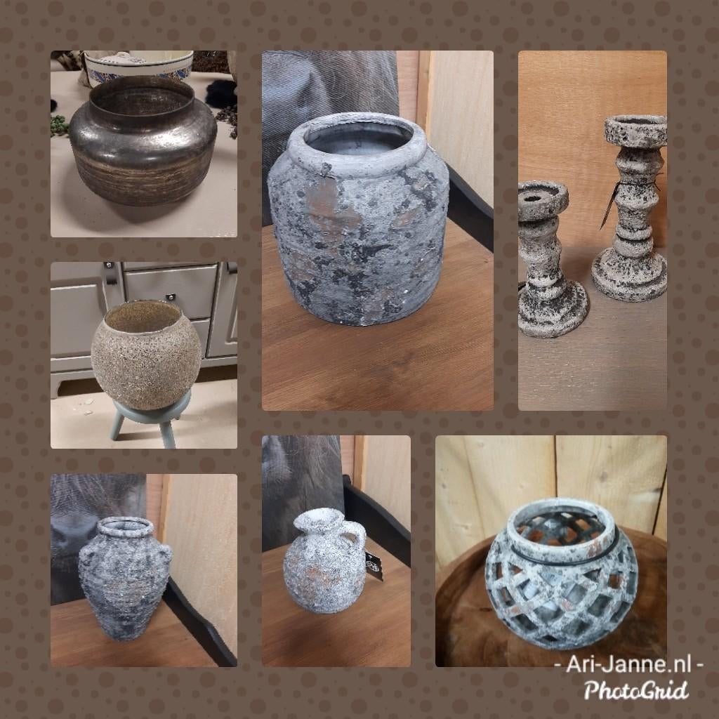 Stoere, sobere, landelijke potten, kruiken, vazen, decoratie, Steen, Overige kleuren, Nieuw, Ophalen of Verzenden