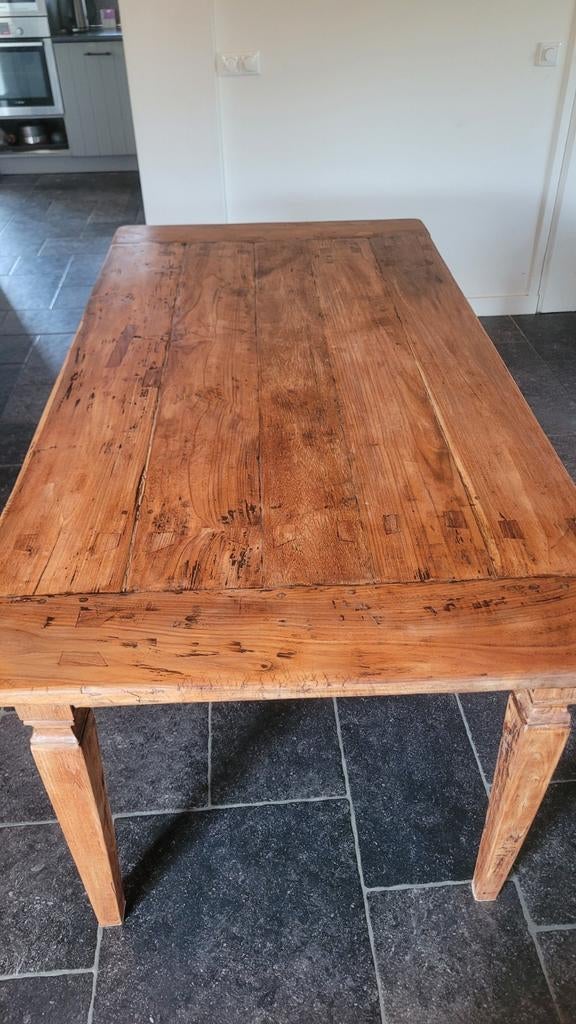 Massief houten teakhouten eettafel in koloniale stijl., Huis en Inrichting, Tafels | Eettafels, Ophalen, Gereviseerd koloniaal