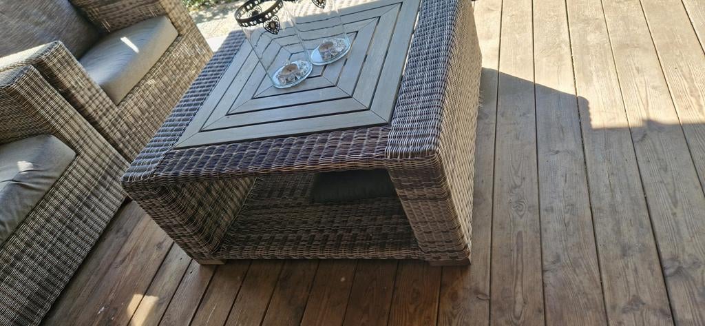 LIFE salontafel met kunstof blad, Tuin en Terras, Tuintafels, Ophalen of Verzenden, Gebruikt, Vierkant, Wicker