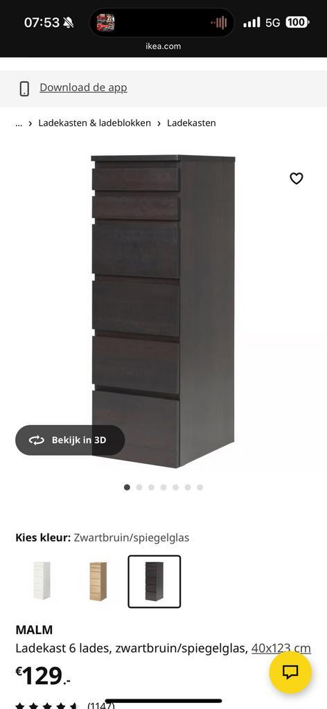 Zwarte Malm ladekast met spiegel Ikea, Huis en Inrichting, Kasten | Ladekasten, Zo goed als nieuw, Minder dan 100 cm, 50 tot 100 cm