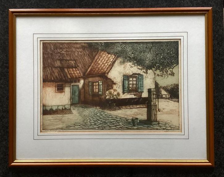 Ets, kleurenets, Antoon (van) Hemert, groot, antiek, Antiek en Kunst, Kunst | Etsen en Gravures, Ophalen