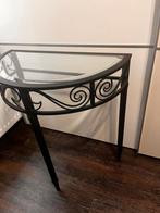 Site table, zwart metaal met glasplaat, Huis en Inrichting, Tafels | Sidetables, Ophalen, Gebruikt, 50 tot 100 cm, Rond