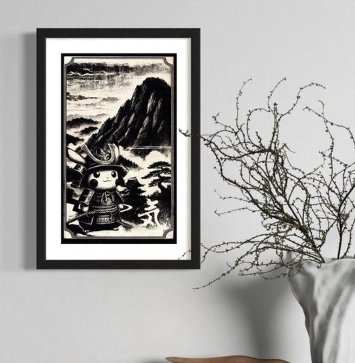 Kunstwerk Pikachu (Pokemon) Journing to te rising sun, Antiek en Kunst, Kunst | Overige Kunst, Ophalen of Verzenden