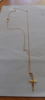 Gouden ketting met gouden kruis  585 met eikenblad gemerkt, Ophalen of Verzenden