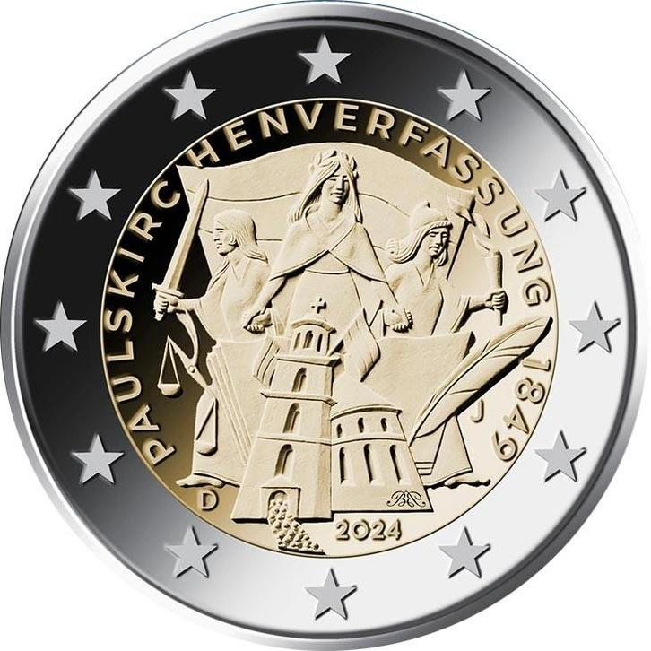 2 Euro Duitsland 2024 - Paulskirche Grondwet - UNC, Postzegels en Munten, Munten | Europa | Euromunten, Losse munt, 2 euro, Duitsland