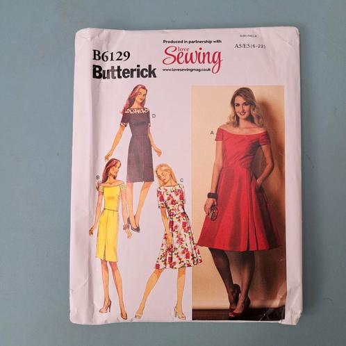 Naaipatroon voor jurk Butterick B6129, Hobby en Vrije tijd, Kledingpatronen, Zo goed als nieuw, Overige typen, Vrouw, Overige merken